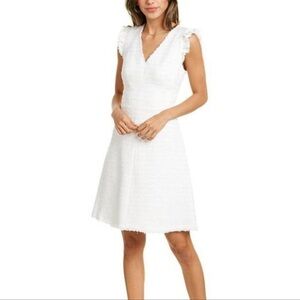 NWT Rebecca Taylor Tweed V-Neck Dress in Snow Size 10
